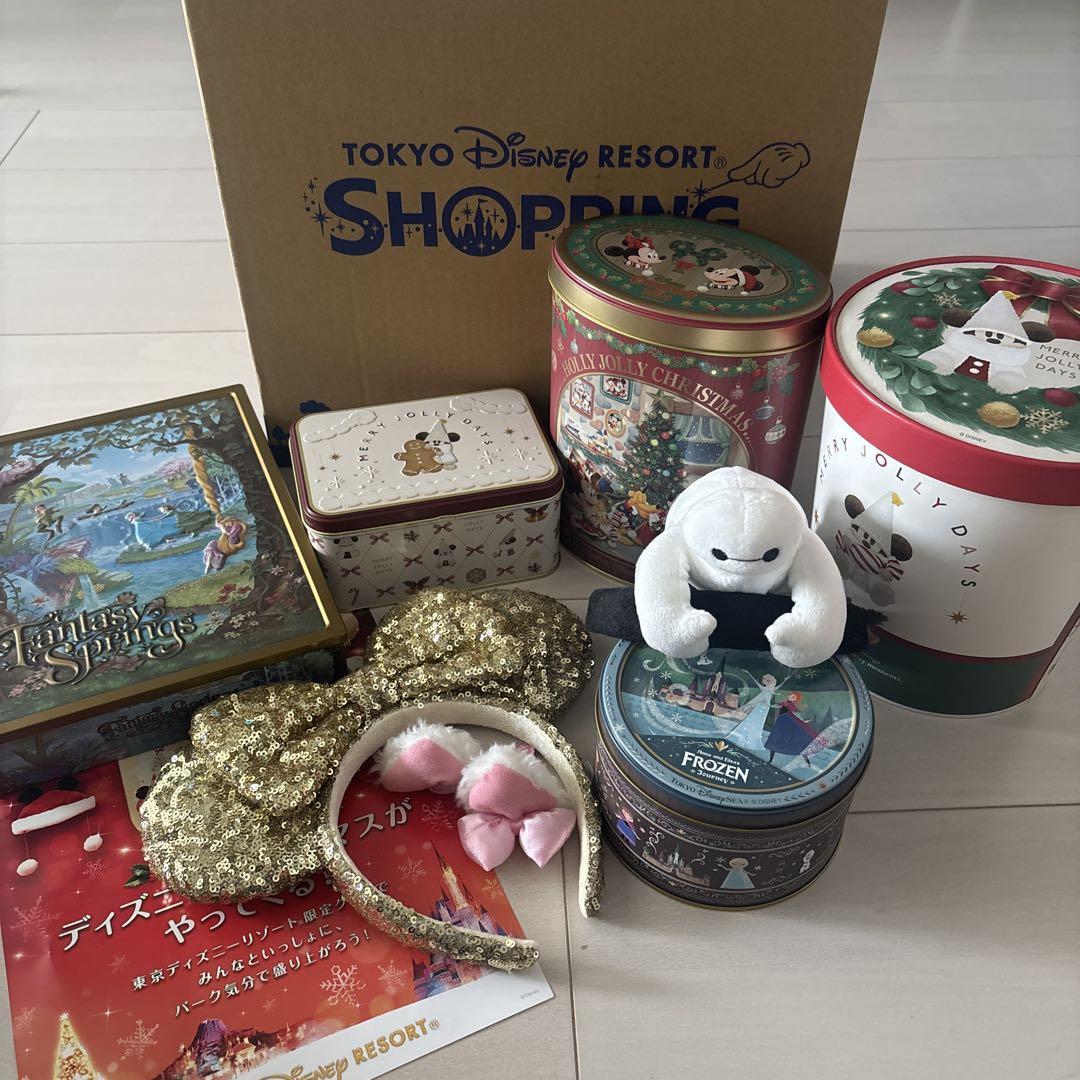 Disney headband, Fantasy Springs can, Baymax, Minnie.
