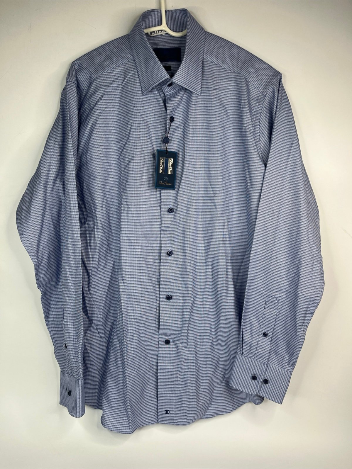 NWT David DonahueMens 16.5-34/35 Slim White Blue Button Up Shirt Brand New