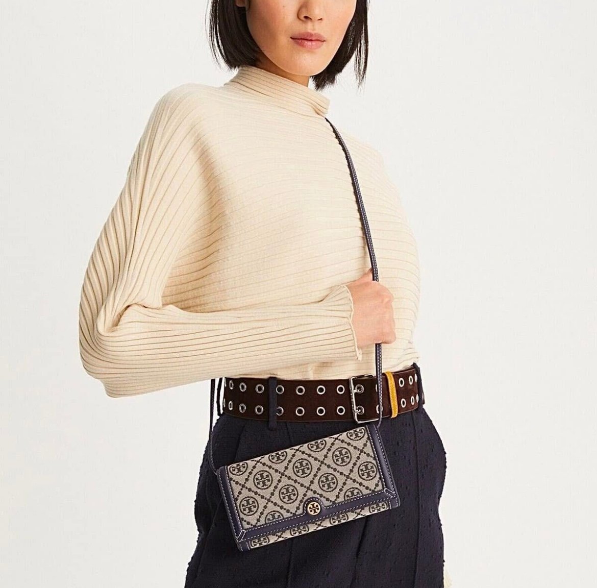 Tory Burch T monogram navy crossbody, like new !