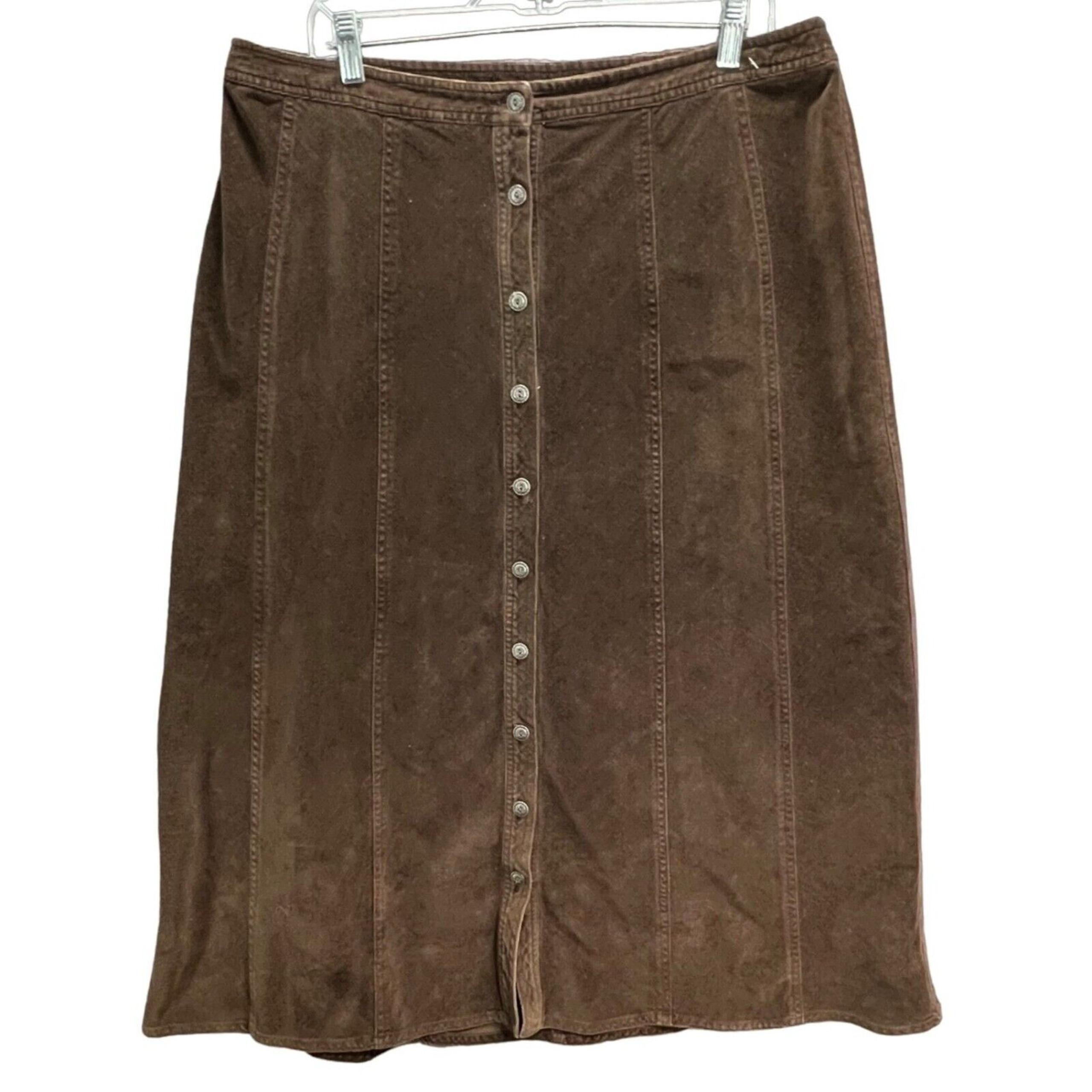 Vintage Corduroy Midi Skirt Womens 16 Chocolate Brown Button Front Cottage Retro