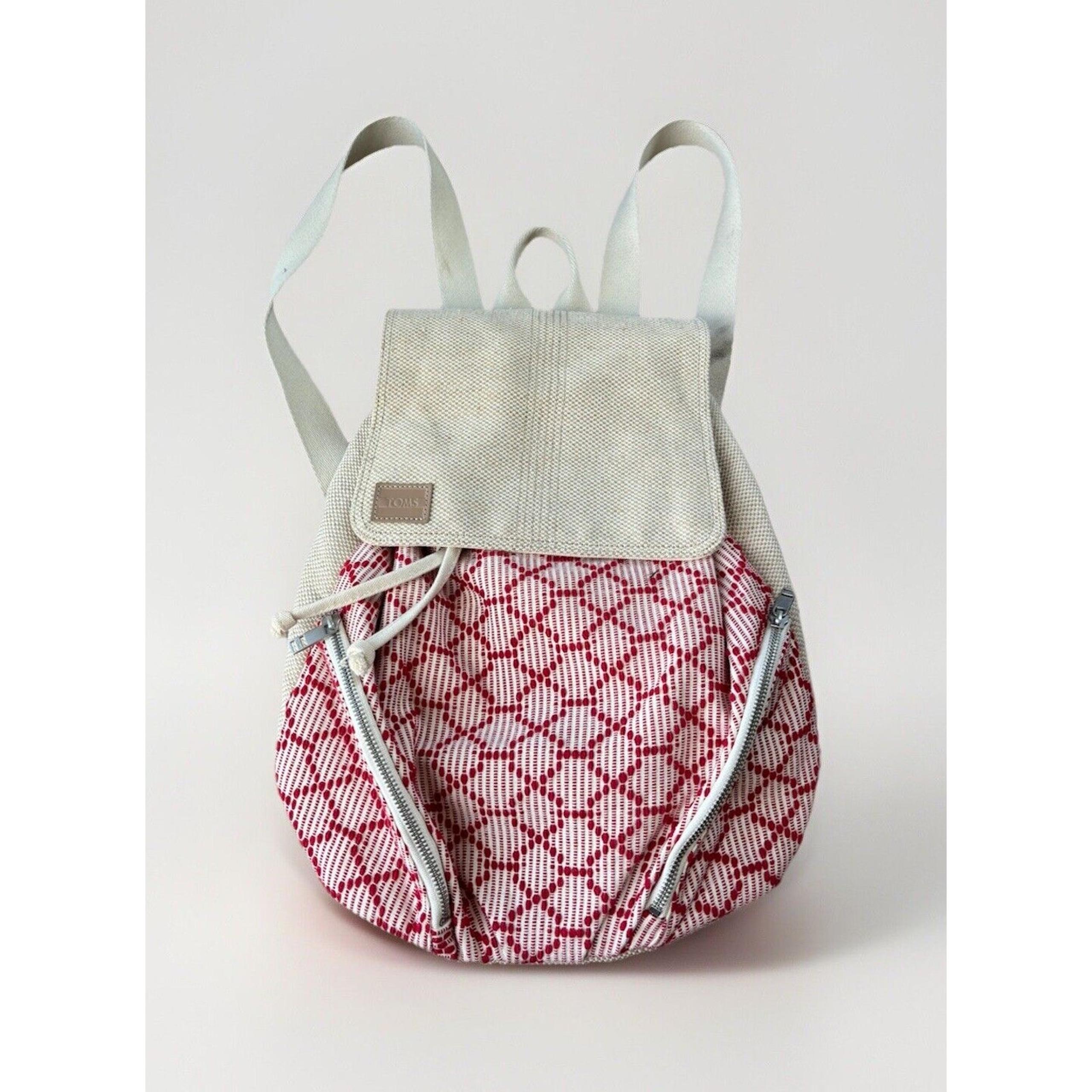 TOMS Red Beige Womens Backpack Cotton Linen Linen Boho