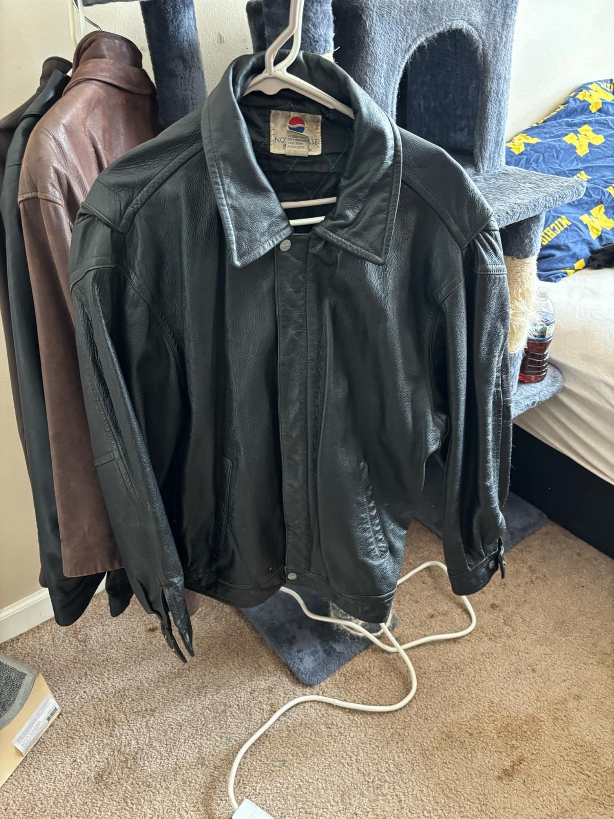 Vintage 90's Leather Pepsi Bomber Jacket Size XL