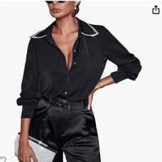 Jason Wu NWT! Women's Black Button Up Rhinestone Collar Shirt Blouse Size M