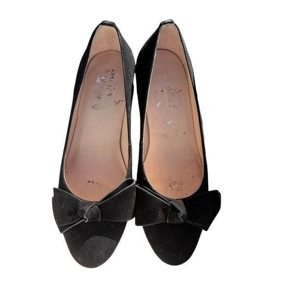 KATE SPADE Pauline Black Suede Slip On Bow Heels