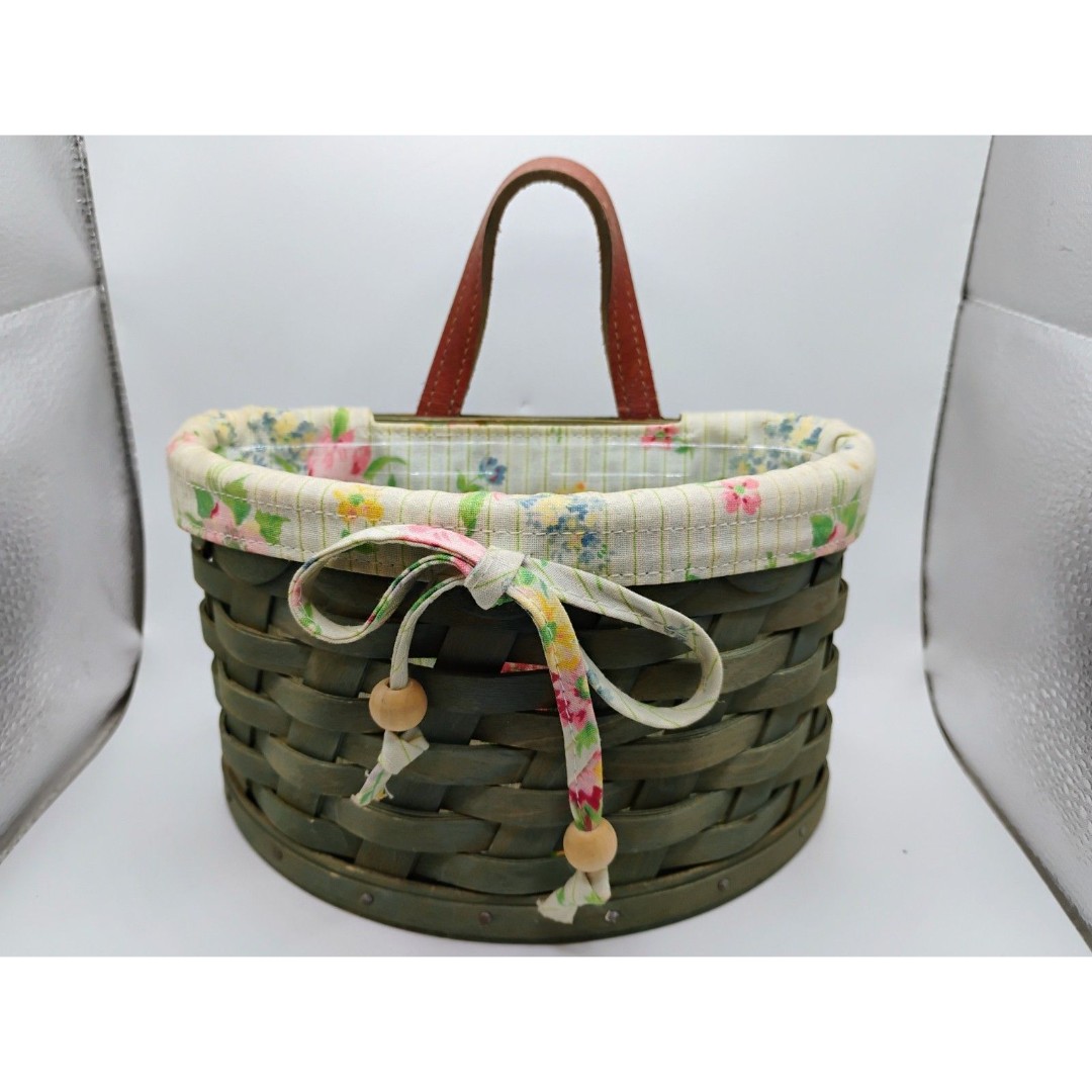 Longaberger Small Scalloped Pocket Basket Medium Green #1044719 Liner+ Protector