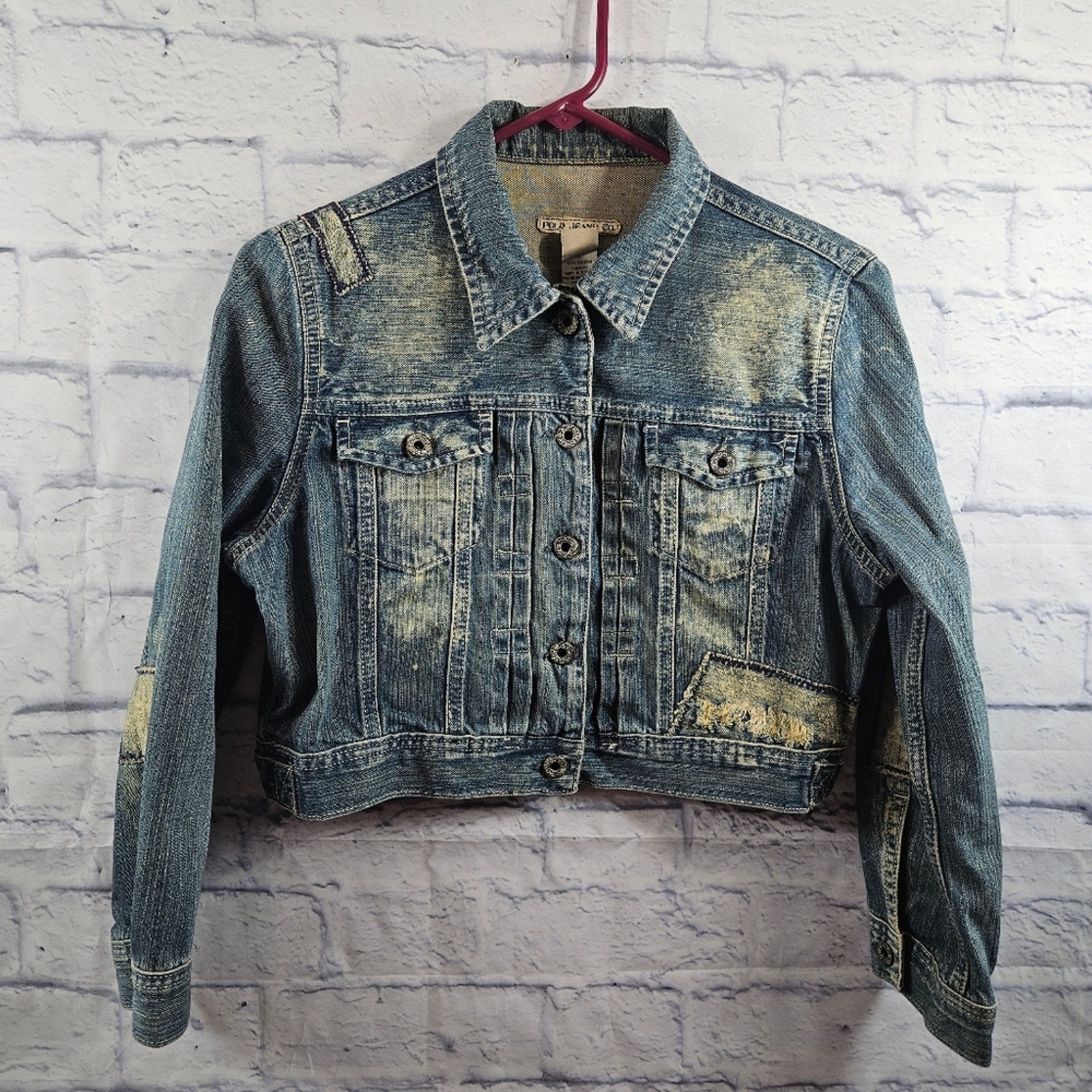 POLO Jeans Co Cropped Libby Jean Jacket Distressed Large