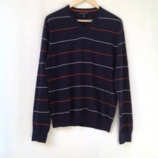 Banana Republic Sweater Mens Medium Knit Silk Linen Pullover Stripes V Neck