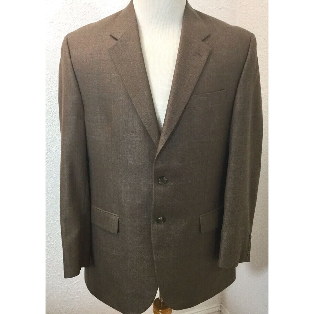 Ralph Lauren Mens Blazer Size 42 L brown plaid Wool Silk 2 button 1 split jacket