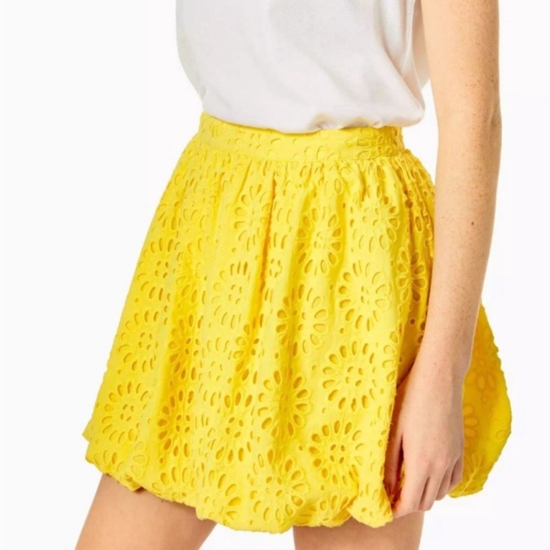 Lilly Pulitzer NWT Leah Skirt Eyelet Lace Cotton Solid Yellow Size 12