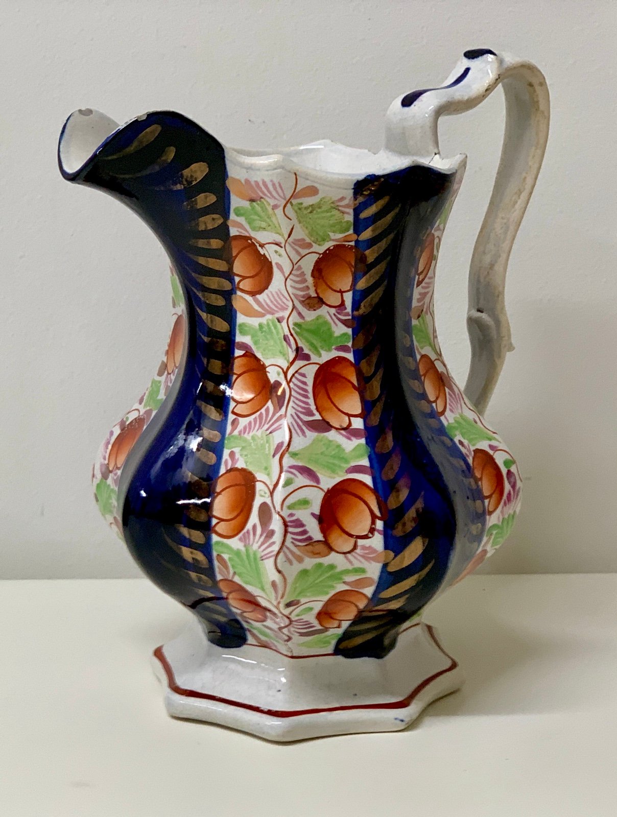 19th Century Vintage Gaudy Welsh Glamorgan Octagonal Soft Paste Pitcher Jug