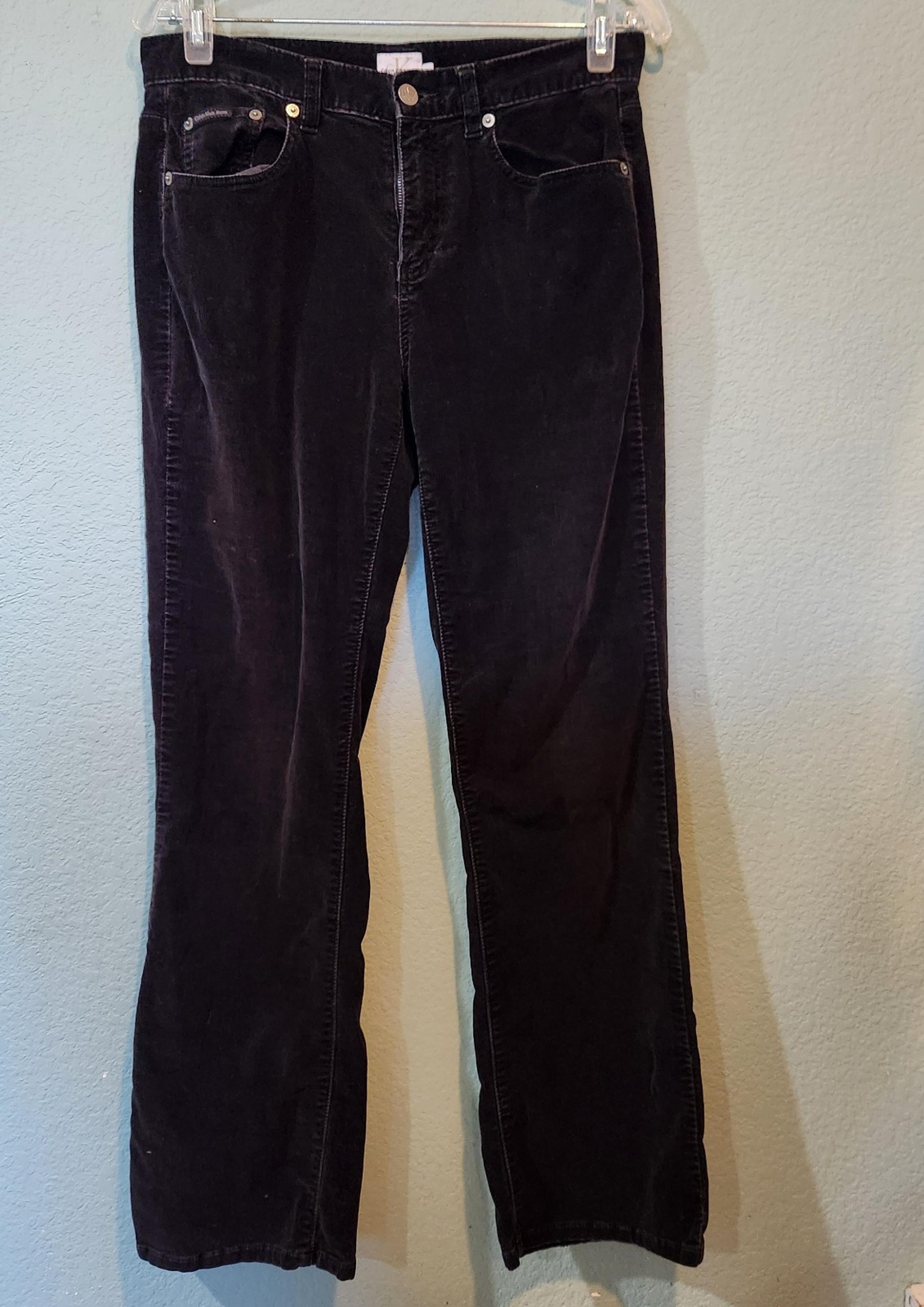 Calvin Klein Womens Black Y2k Skinny Corduroy Pants Straight Leg Mid Rise Size 8