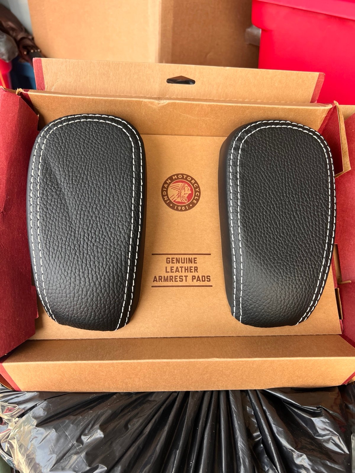 Genuine Indian Motorcycle Black Leather Passenger Armrest Pads OEM # 2880041-01