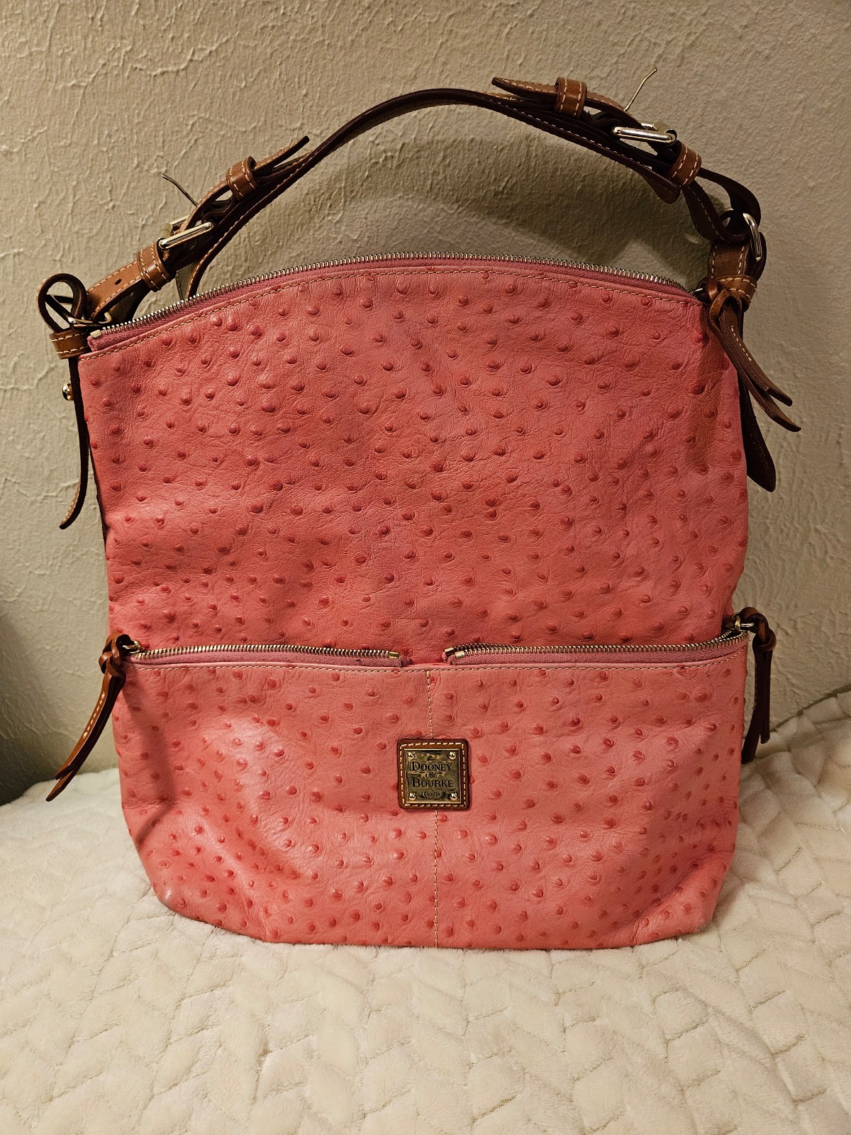 Dooney & Burke pink ostrich shoulder bag
