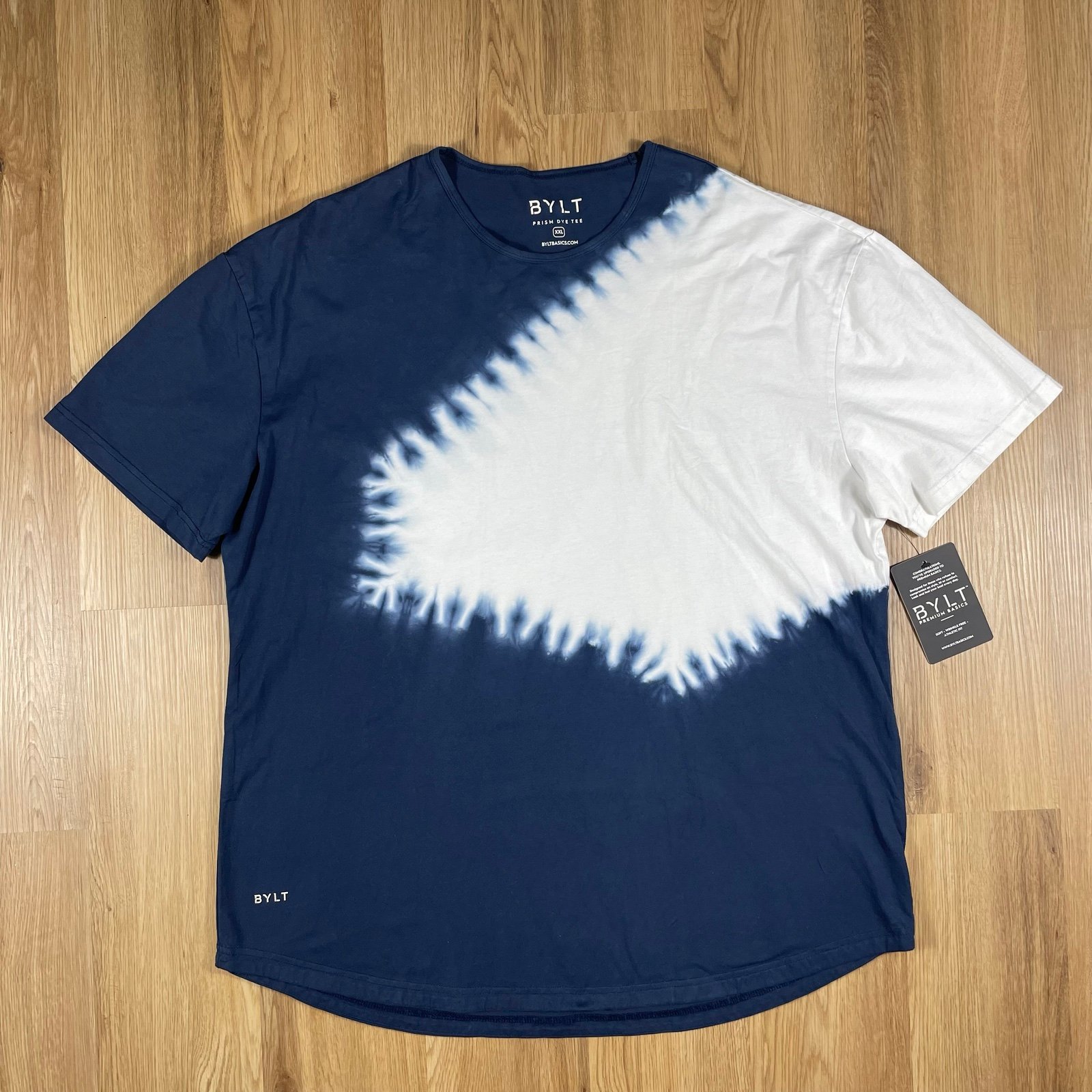 BYLT Shirt Mens 2XL Blue White Prism Dye Tee Casual Gym Activewear NEW WITH TAGS