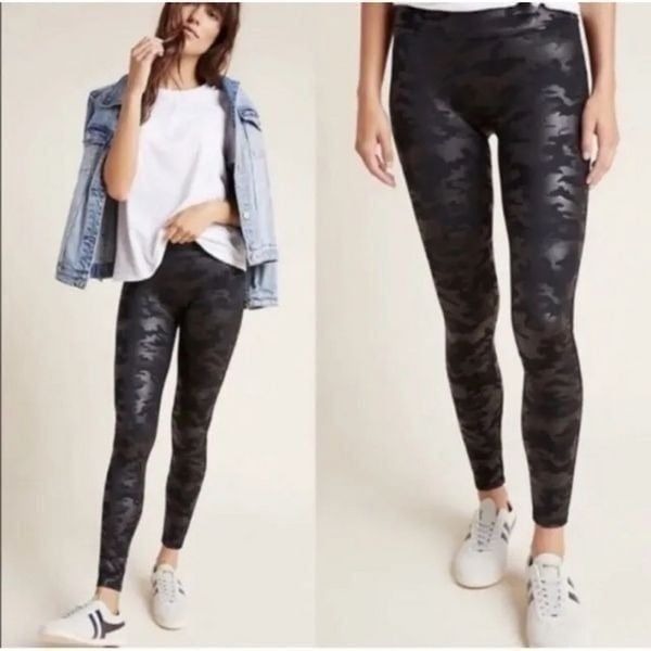 Spanx Faux Leather black Camo Leggings womens NWOT 98