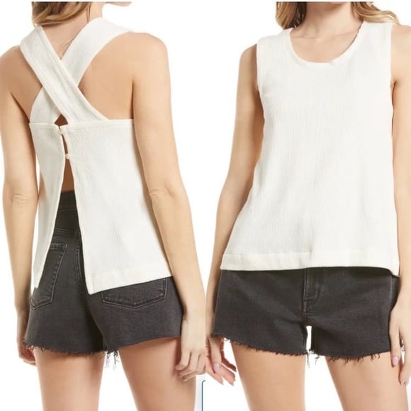 NWT MADEWELL Cotton Ottoman Jacquard Cross Back Tank