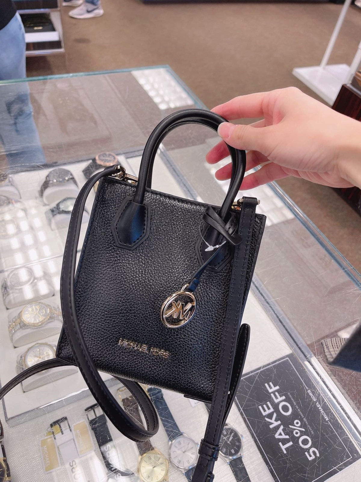 Michael Kors Mercer Extra Small Pebbled Leather Crossbody Bag Black
