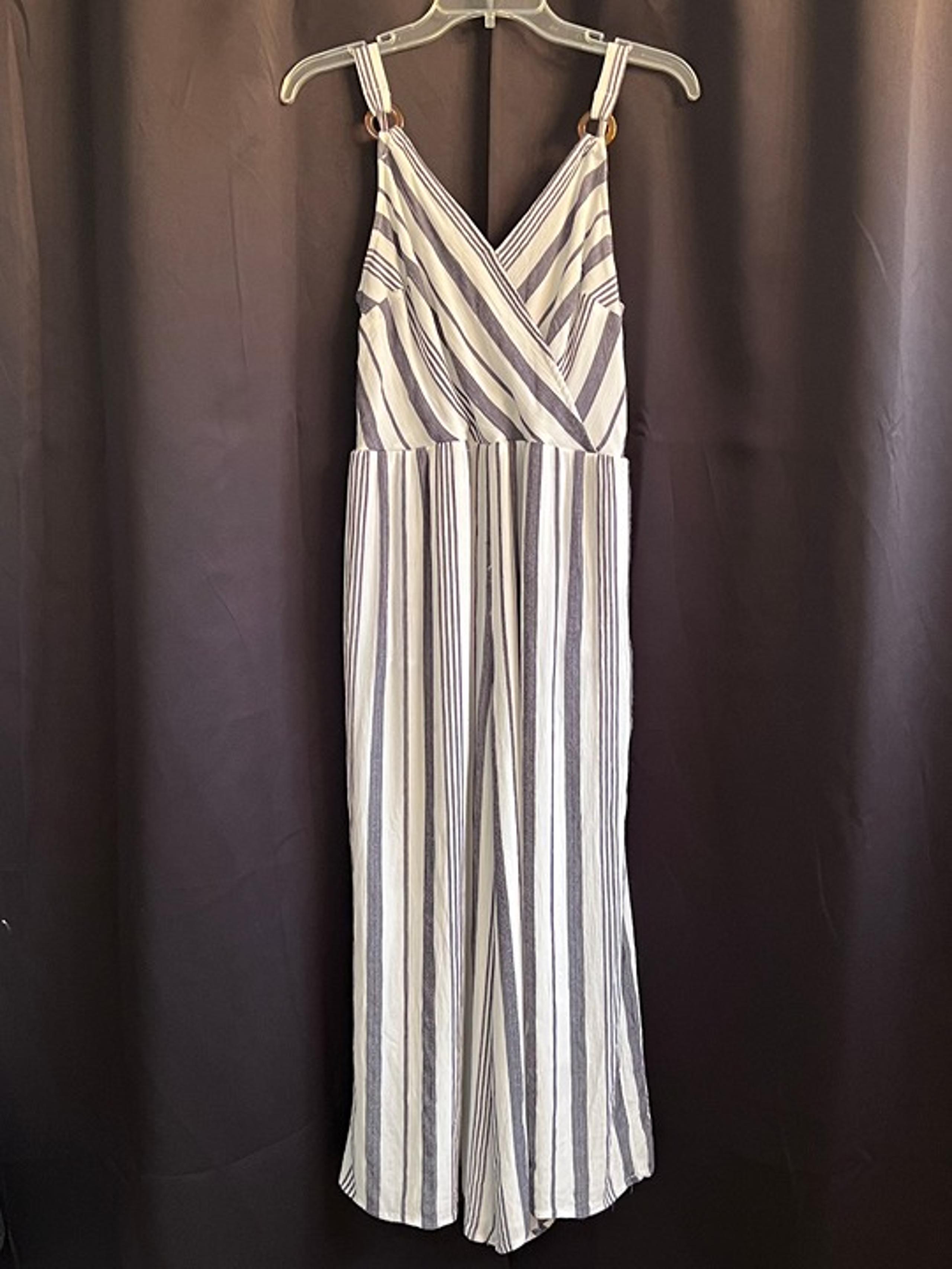 American Eagle Jumpsuit BlueGray White Striped Lined Wide Leg Sz Large READ