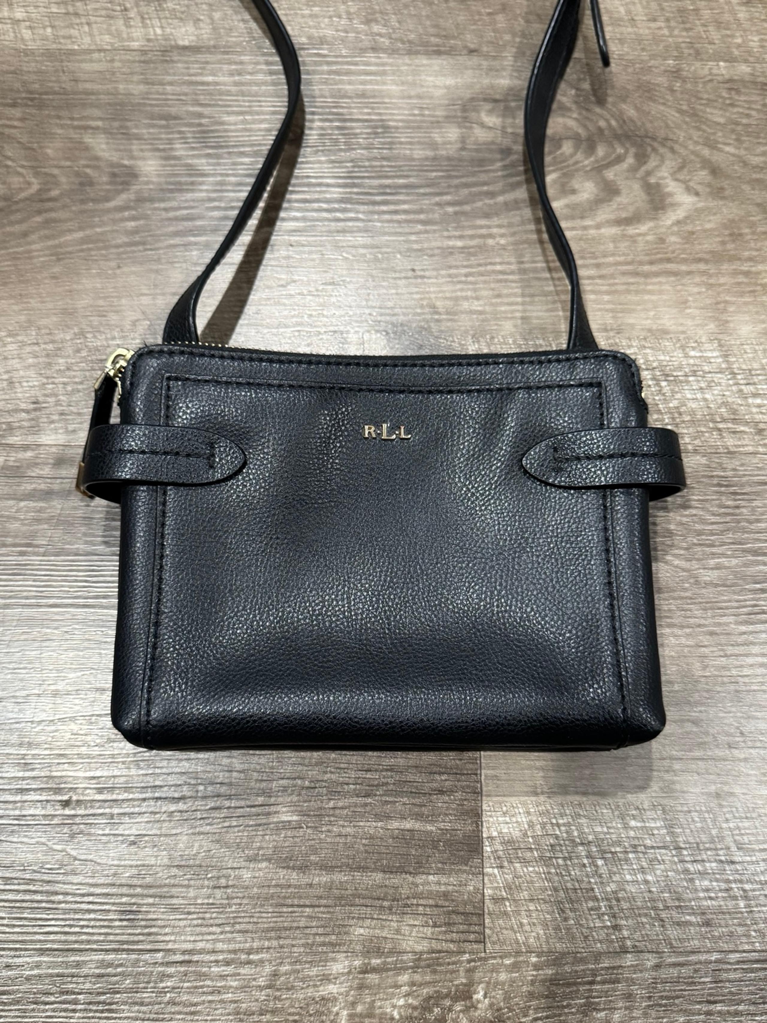 Lauren Ralph Lauren Crawley Double Zip Crossbody Bag black leather