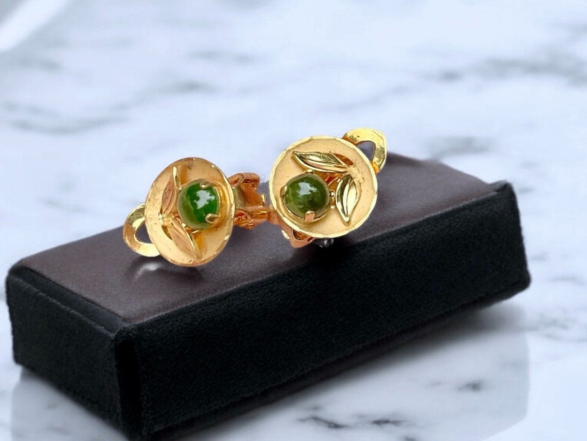 Vintage Gold Filled Jade Earrings