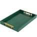 Green serving tray with gold metal handles