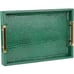 Green serving tray with gold metal handles