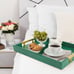 Green serving tray with gold metal handles