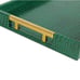 Green serving tray with gold metal handles