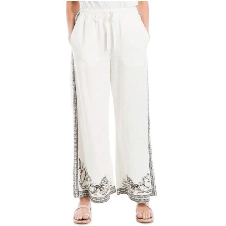 MAX STUDIO London Womans Linen Blend Wide Leg Pull on Pants XL White Black