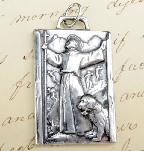 St Bernard Large Medal - Sterling Silver Antique Replica - Patron of Mountain