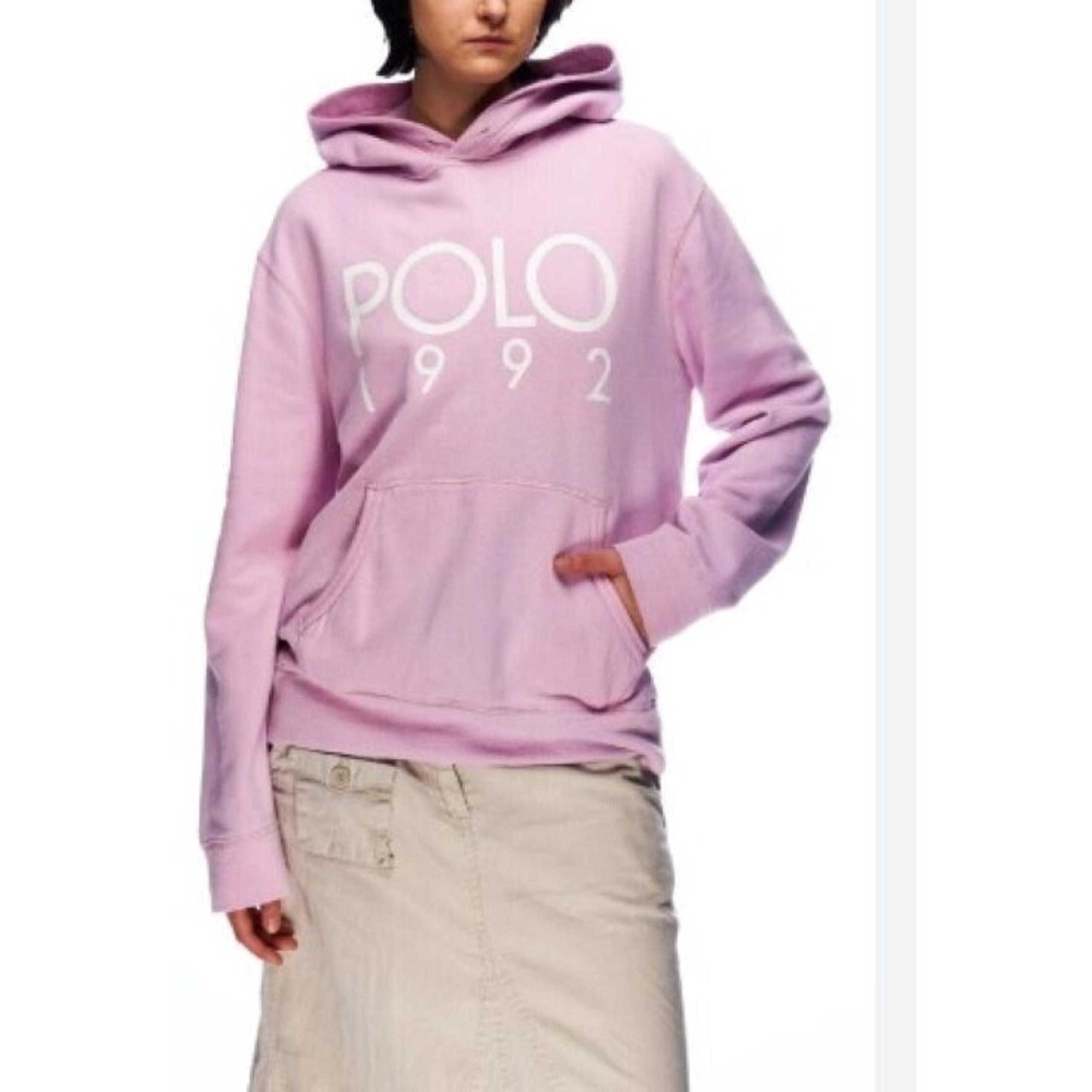 Polo Ralph Lauren Pink Fleece 1992 Pullover  Hoodie Sweatshirt Kangaroo Pocket L