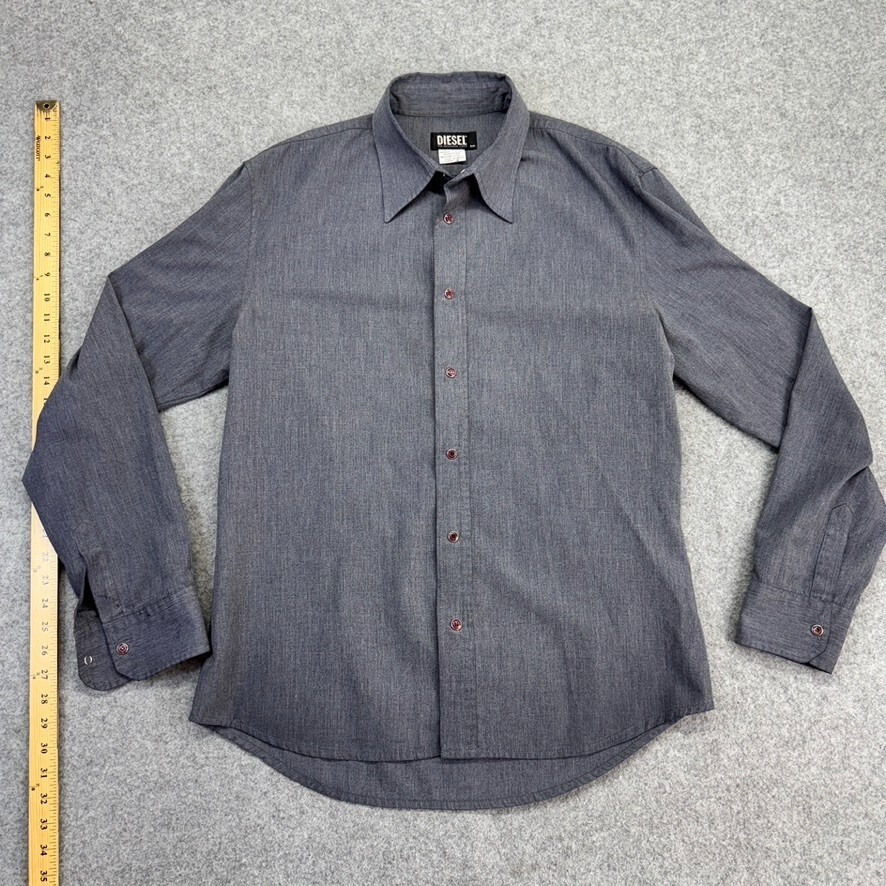 Diesel Pearl Snap Shirt Mens XXL Gray Western Long Sleeve Italy Made Cotton VTG