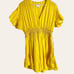 Saylor Adrianne Yellow Metallic Stripe Smocked V-Neck Mini Dress Size M