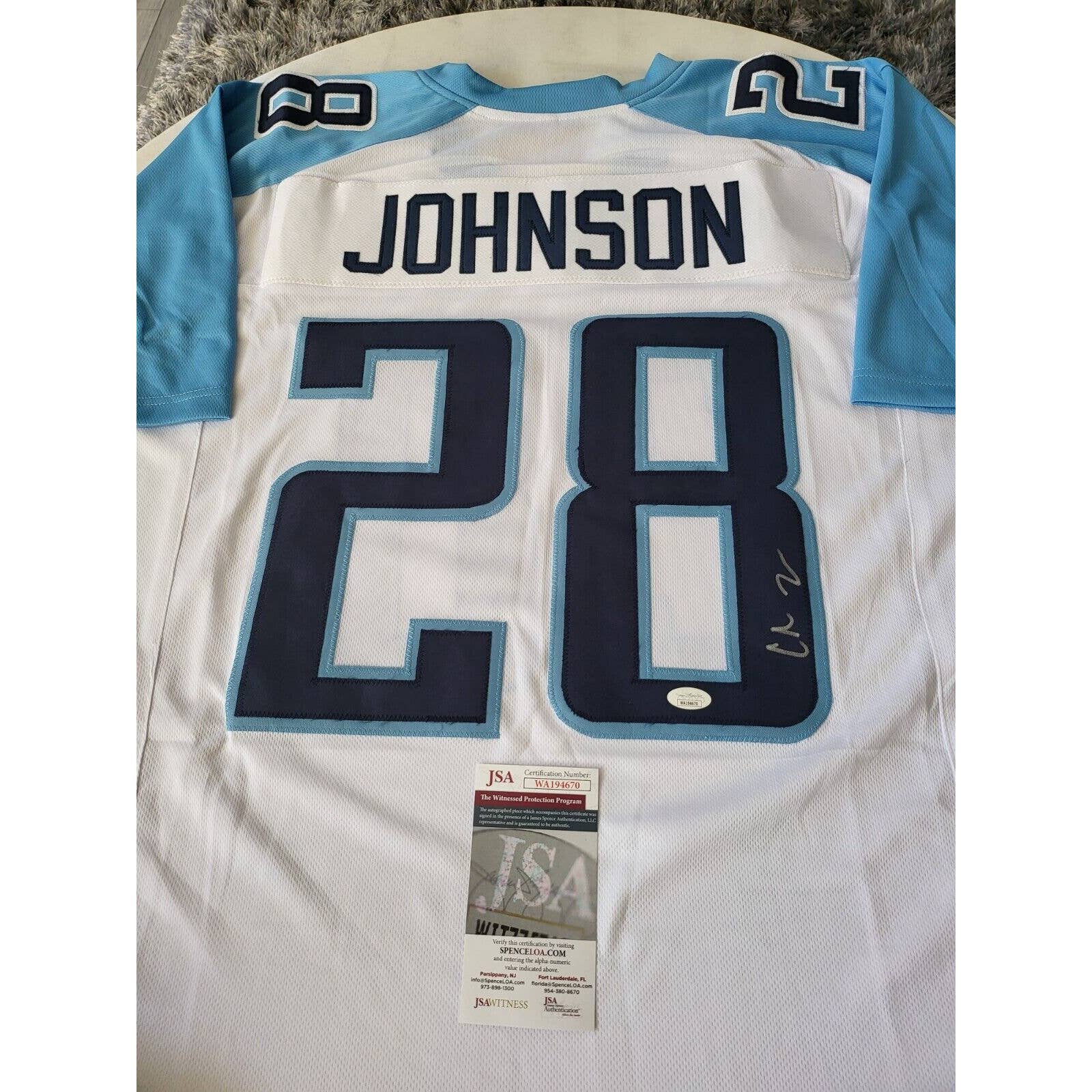 Chris Johnson Autographed/Signed Jersey COA Tennessee Titans