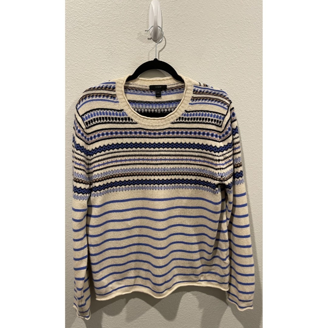 J.CREW Fair Isle Nordic Blue Black Wool Sweater