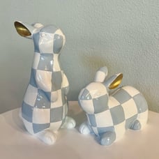 Blue and White Checkered Mackenzie Style Easter Bunnies Gold Ears/Cotton Tail
