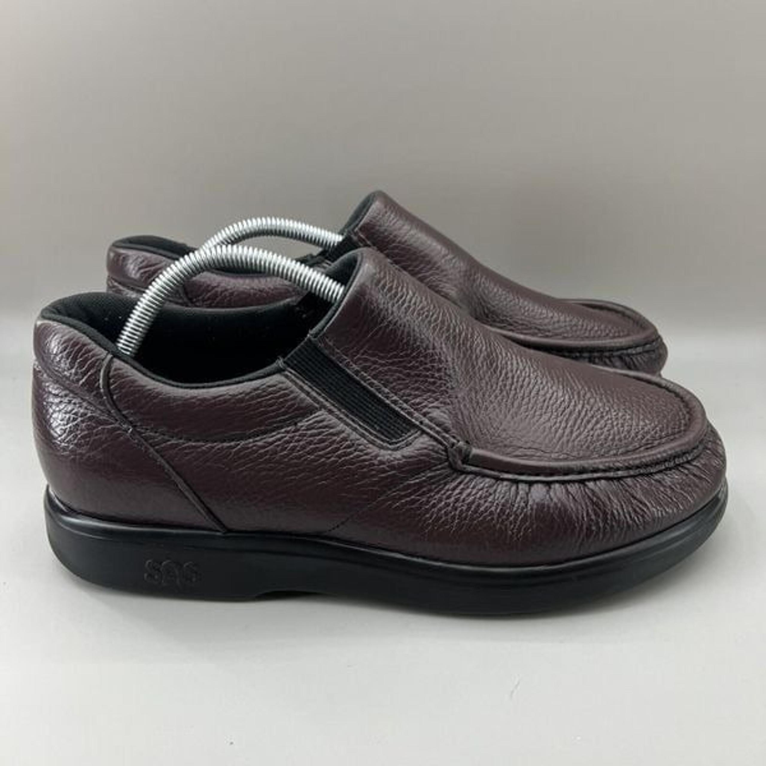SAS Side Gore Men Size 10.5 WW Shoes Burgundy Cordovan Leather Slip On Loafers
