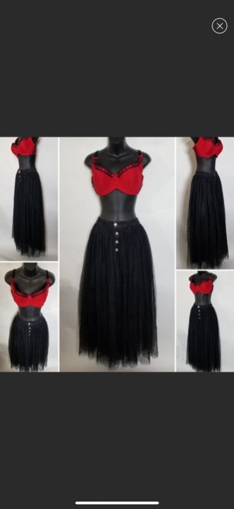 Maxi Tulle Overlay Denim Skirt