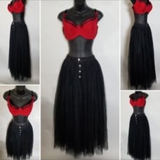 Maxi Tulle Overlay Denim Skirt