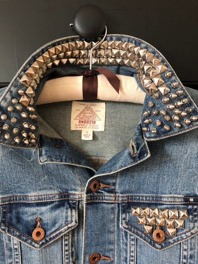 Lucky Brand hand studded and spiked denim jacket