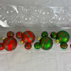 Disney Parks Mickey Ears Glass Ornaments Set of 12 Red Green