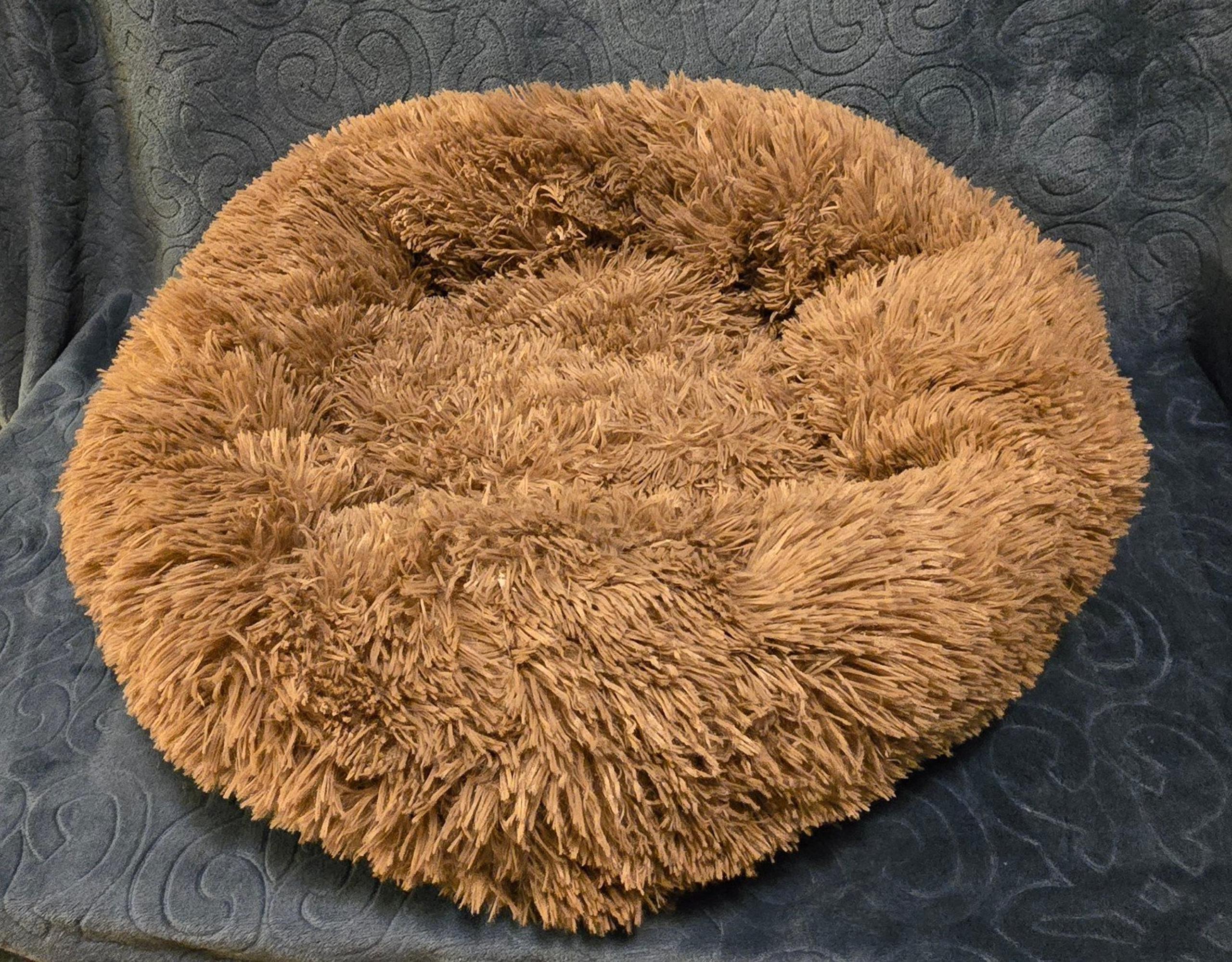 Calming Dog Cat Bed Anti-Anxiety Donut Cuddler Warming Cozy Soft Round Bed Brown