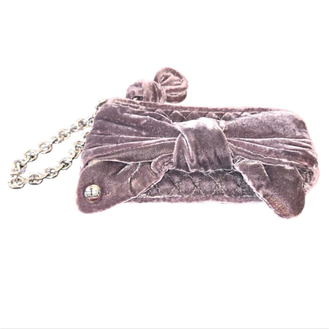 Juicy Couture Purplish Gray Quilted Velvet Bow Front Zippered Wristlet 8 X4 X1