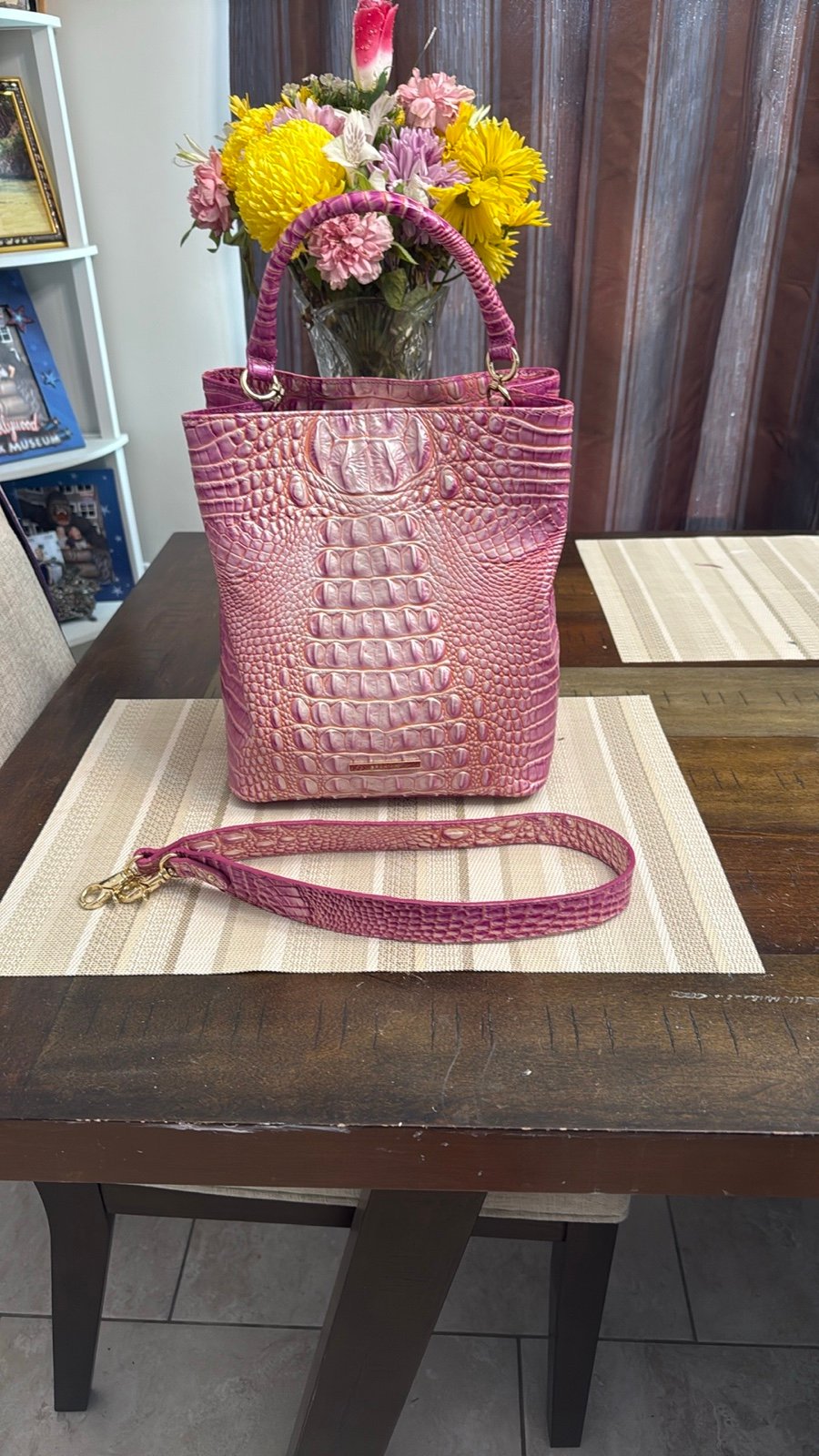 Brahmin Pink Amelia Bucket Shoulder Bag.