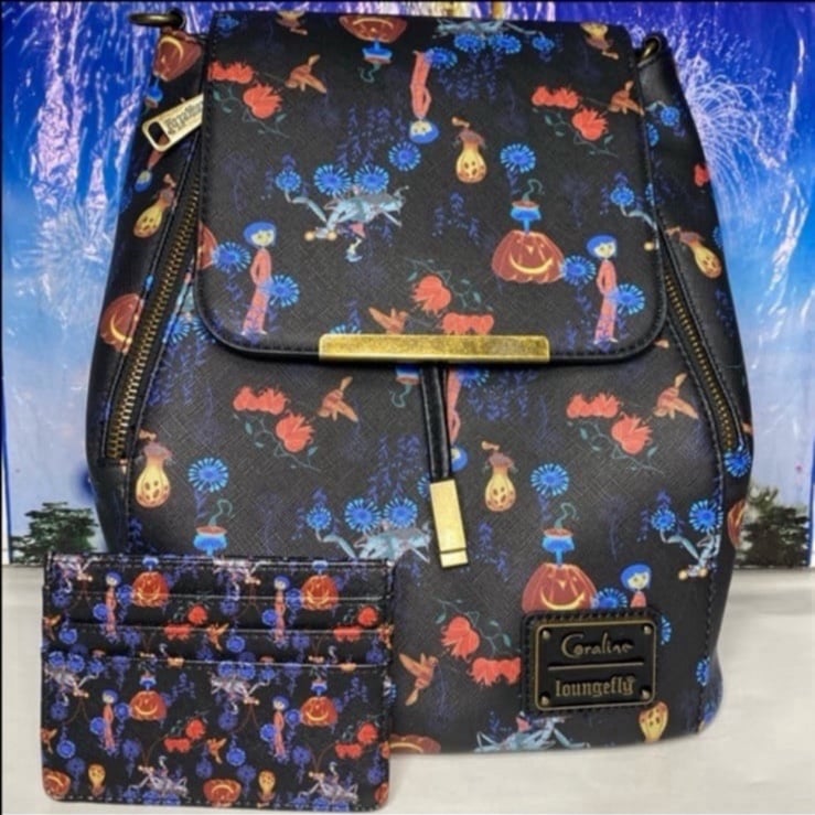 Disney coraline convertible Loungefly mini backpack & cardholder SET