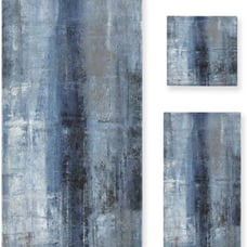 Abstract Bath Towels Set Vintage Navy Blue Grey Modern Art Painting 3 Piece