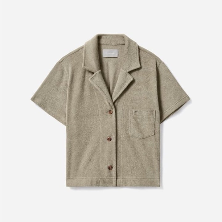 NWOT Everlane Terry Cloth Notch Collared Shirt in Field Green Size XS