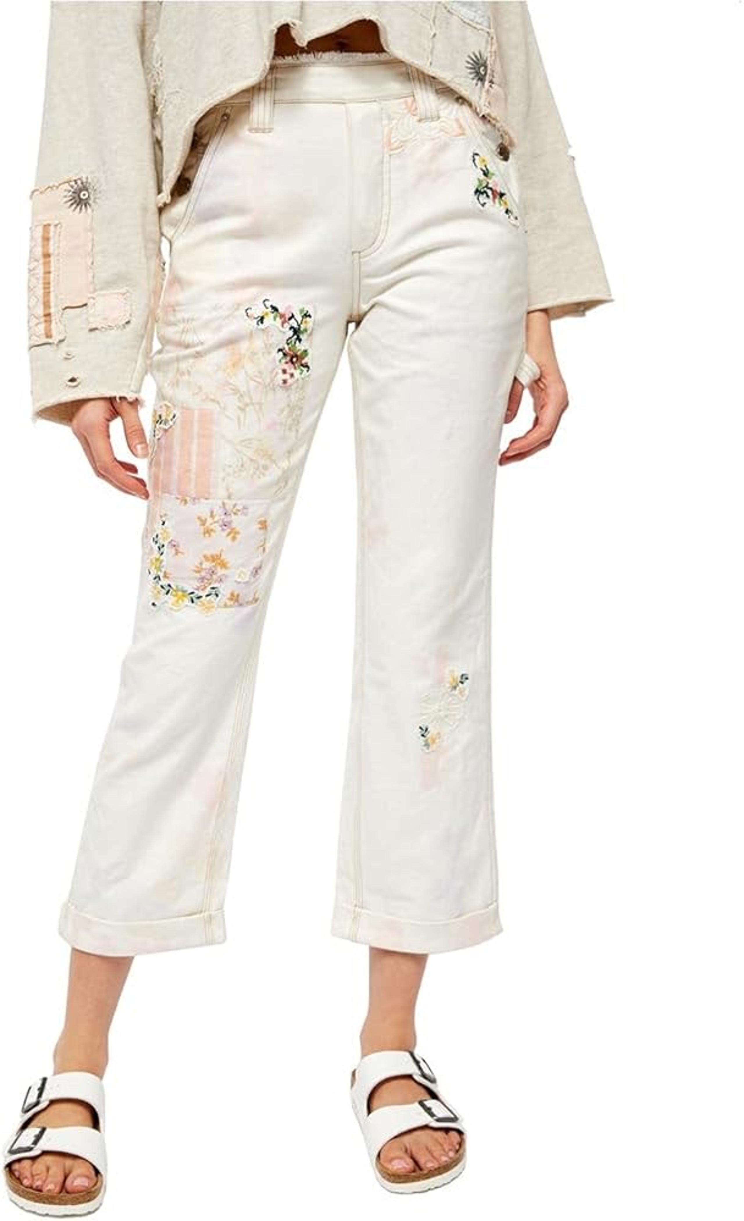 Free People Patchwork & Embroidered Love Alive High Rise Boyfriend Jean size 25