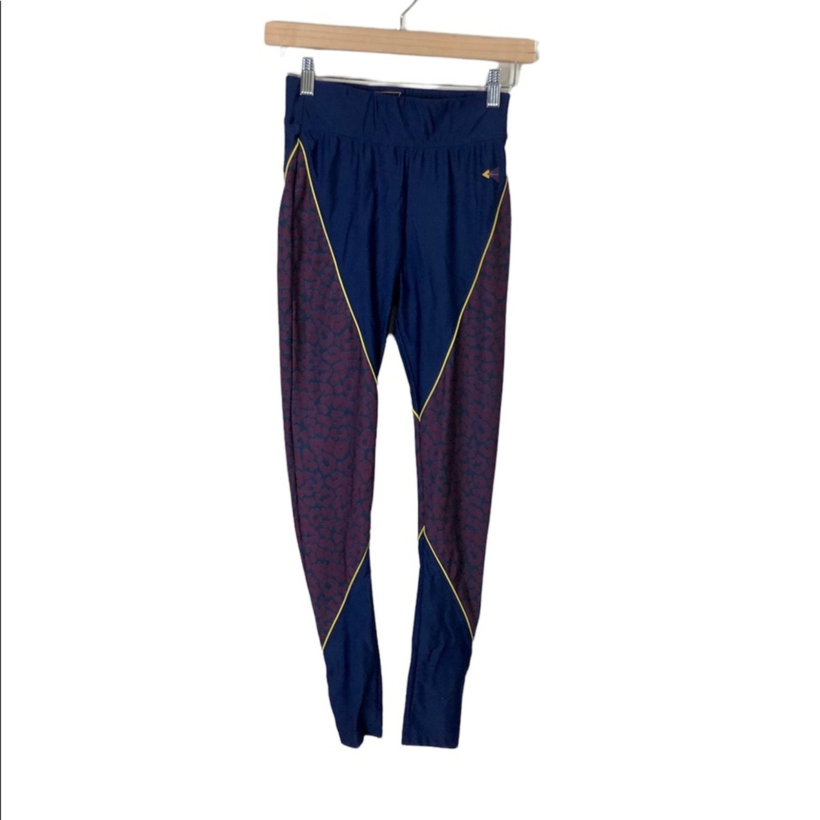 Laain Navy and Red Leopard Print Color Block Leggings Size Small