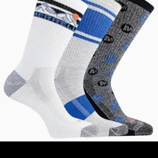 MERRELL Mens Socks Hiker Crew Cushioned NanoGlide Outdoor 3 Pair Shoe Sz 9.5-12